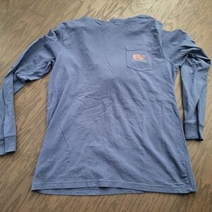 Vineyard Vines Slate Blue Long-Sleeve Pocket Tee with Orange Whale